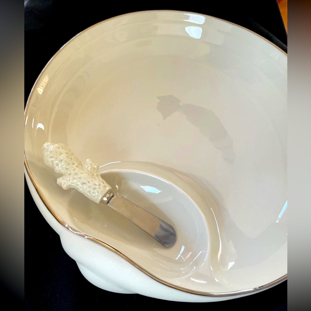 LENOX Sea Sand and Sky Shell Chip & Dip Serve Dish Platinum Trim 12.25” New 2 Pc